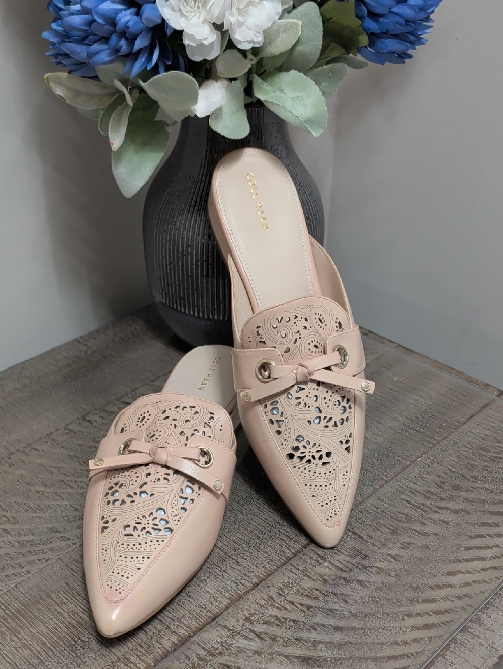 Cole Haan Pointed Slip-On Mules with Laser-Cut Detail
